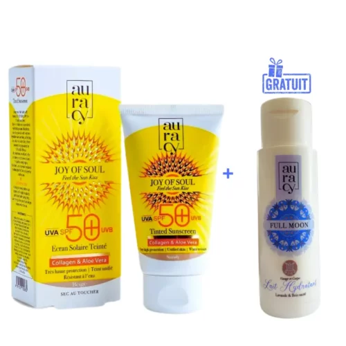 Auracy—Ecran Solaire Teinté Beige SPF50+ 50gr + Lait Hydratant (Offert)