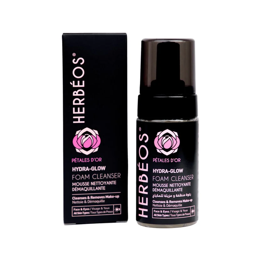 HERBÉOS Hydra Glow – Mousse Nettoyante Démaquillante Pétales d'Or 120 ml