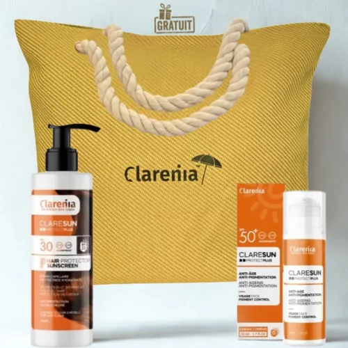 CLARENIA CLARESUN ANTI AGE SPF50+ 50ML+PROTECT PLUS CAPILLAIRE SPF30 200ML+SAC DE PLAGE EN JAUNE (OFFERT)