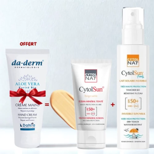 CYTOLNAT CYTOLSUN LAIT SOLAIRE SPF50+ FAMILY+ECRAN SPF50+ TEINTE BEIGE SABLE+CREME MAINS (OFFERT)
