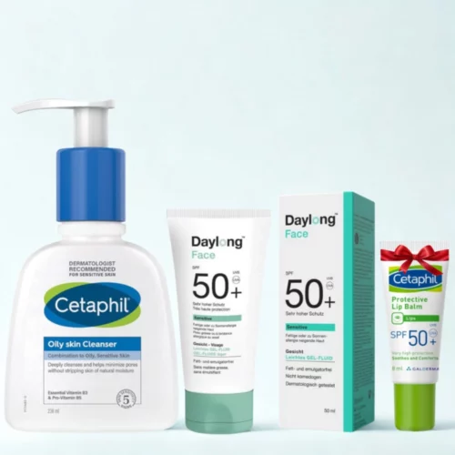 DAYLONG FACE GEL FLUIDE LEGER SPF50+ 50ML+LOTION NETTOYANT PG 236 ML+BAUME A LEVRES SPF50+ 8ML (OFFERT)