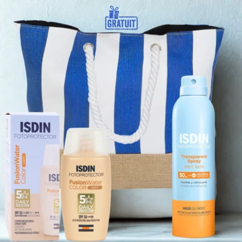 ISDIN SPRAY SOLAIRE ADULTE SPF 50+ 250ML+ECRAN SOLAIRE FUSION WATER TEINTEE LIGHT SPF50+ 50ML+SAC DE PLAGE ECRU (OFFERT)