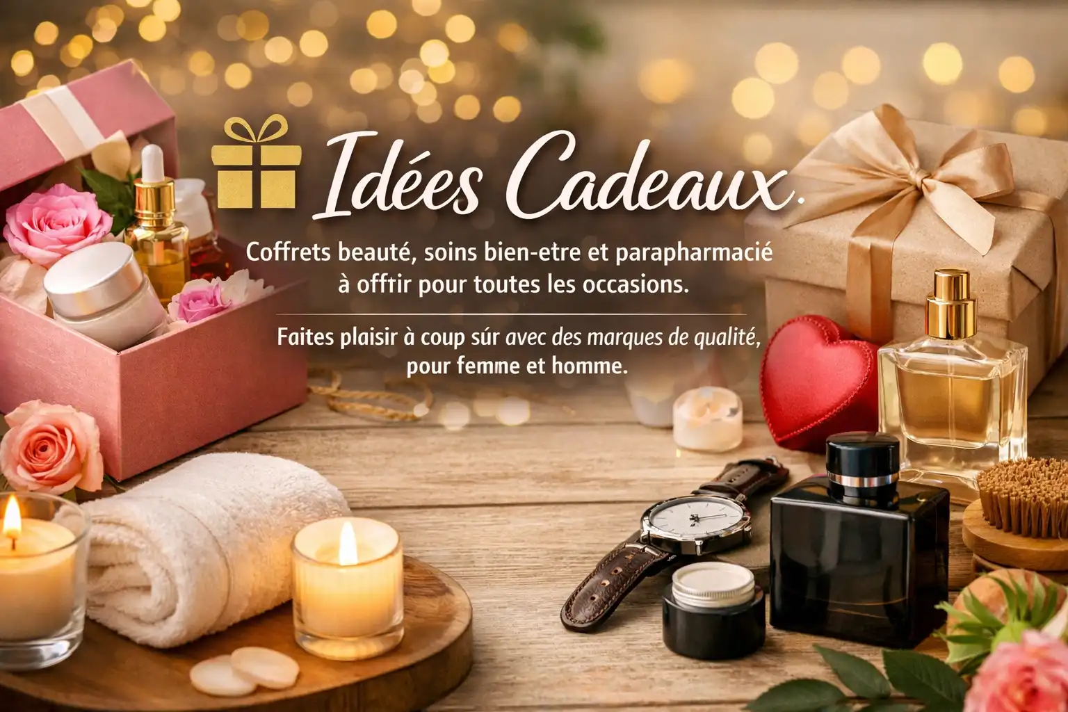 Idées cadeaux parapharmacie avec coffrets beauté et soins bien-être pour femme et homme