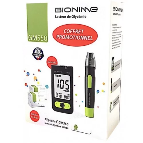 Bionime Coffret GM550 – Kit Glycémie Complet en Tunisie - Lecteur + 100 Bandelettes