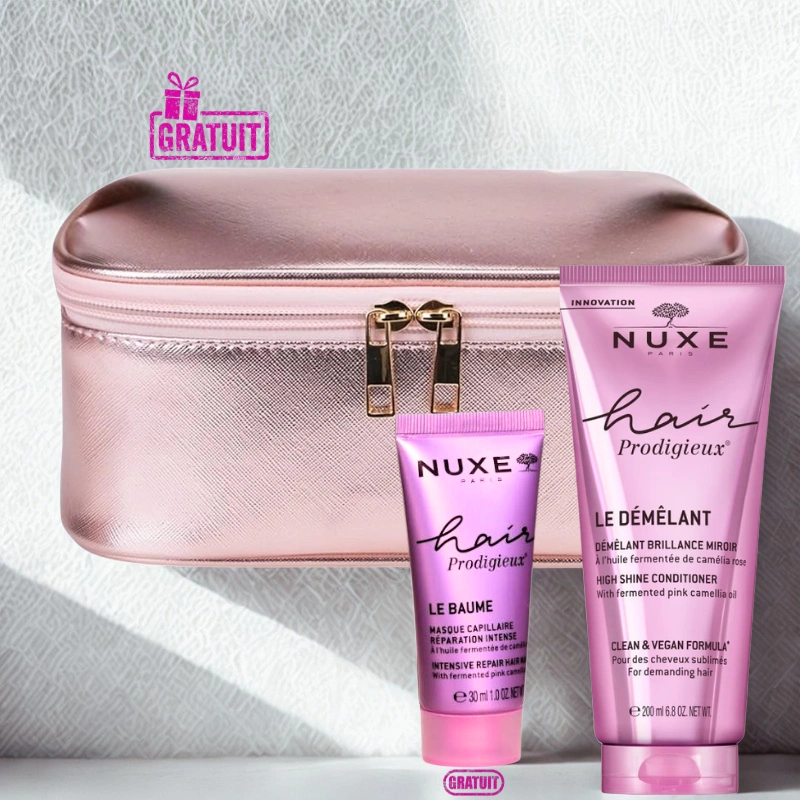 NUXE HAIR PRODIGIEUX LE DEMELANT BRILLANCE MIROIR 200ML+LE BAUME CAPILLAIRE 30ML (OFFERT)+TROUSSE (OFFERT)