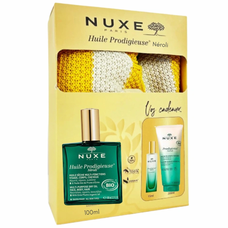NUXE HUILE PRODIGIEUSE NEROLI 100ML+LE PARFUM NEROLI 15ML(OFFERT)+DOUCHE RELAXANTE PARFUMEE (OFFERT)