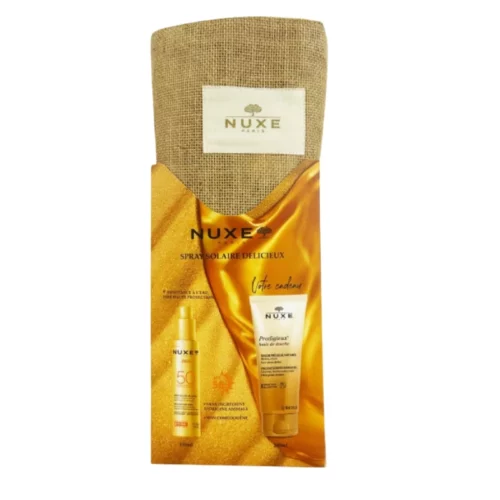 NUXE SAC SUN SPRAY SOLAIRE DELICIEUX SPF50 150ML+PRODIGIEUX HUILE DE DOUCHE 200ML (OFFERT)