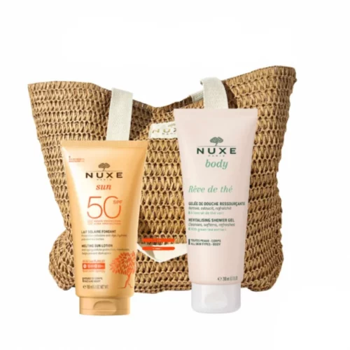 Nuxe – Sac Sun Lait Fondant SPF50 + Rêve de Thé Gelée de Douche Offerte