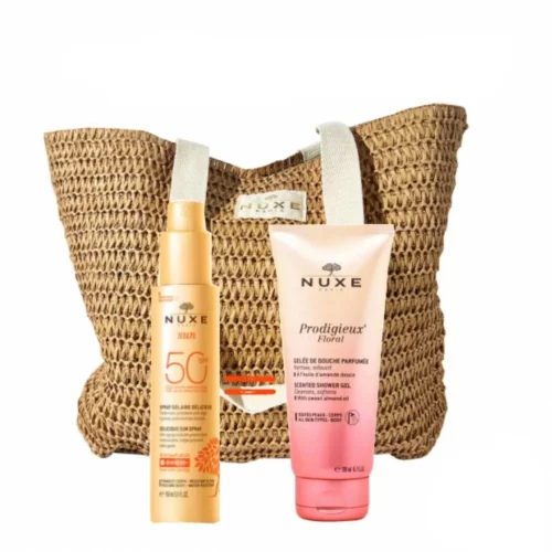 Nuxe – Sac Sun Spray Solaire SPF50 + Prodigieux Floral Gelée de Douche 200ml Offerte