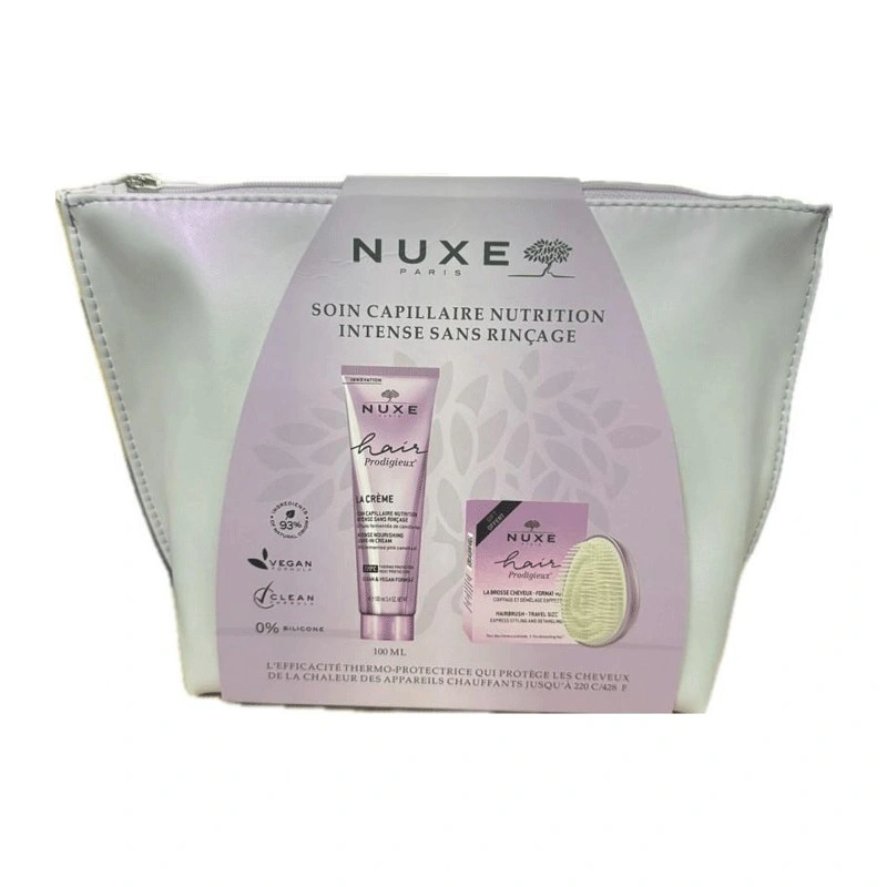 NUXE TROUSSE HAIR PRODIGIEUX LEAVE IN CREAM 100ML+BROSSE CHEVEUX