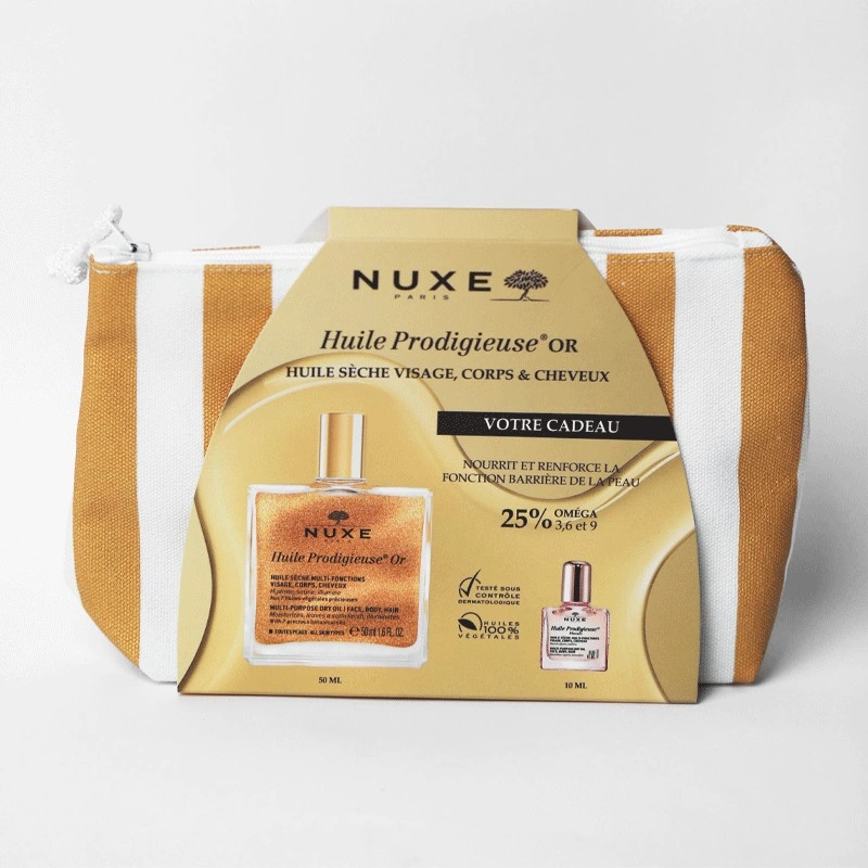 NUXE TROUSSE RAYEE HUILE PRDIGIEUSE OR 50ML+MINI HUILE PRODIGIEUSE FLORALE 10ML (OFFERT)
