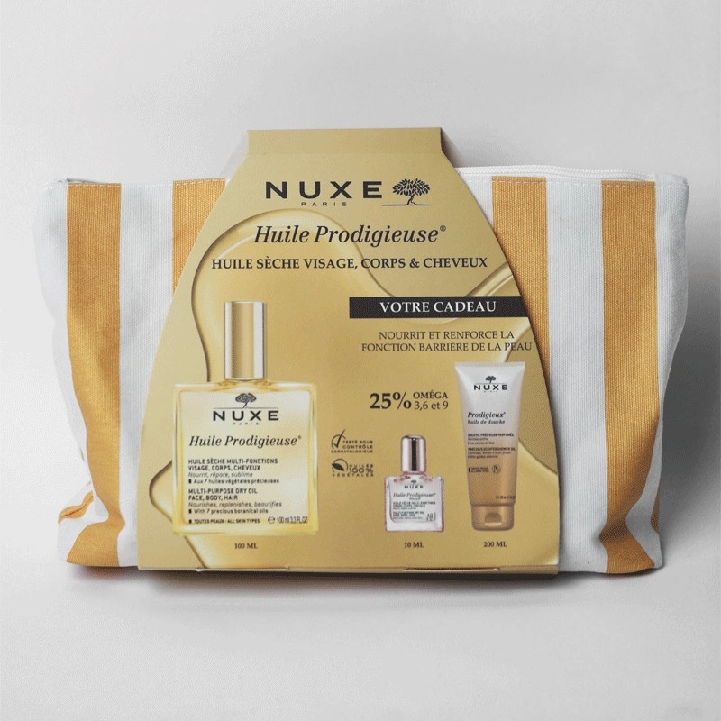 NUXE TROUSSE RAYEE HUILE PRODIGIEUSE 100ML+2 GIFTS (HUILE DE DOUCHE ET HP FLORALE)
